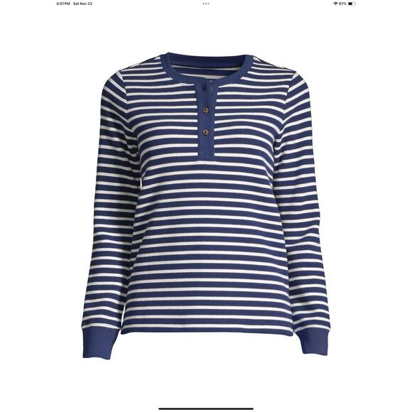 Lands' End Other - NWT LANDS END WAFFLE KNIT HENLEY PAJAMA TOP NAVY STRIPE M 10-12 MSRP $57.95